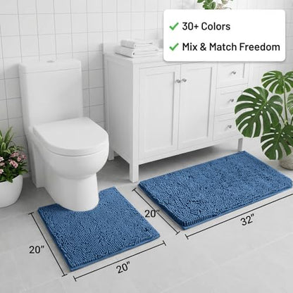Bathroom Rugs Sets 2 Piece,Super Absorbent Chenille Bath Mats and U-Shaped Toilet Rug,Strong PVC Non Slip Backing,Microfiber Washable Dry Quickly Bath Mats for Bathroom(20"x32"+20"x20"U, Medium Blue) - color: Medium Blue