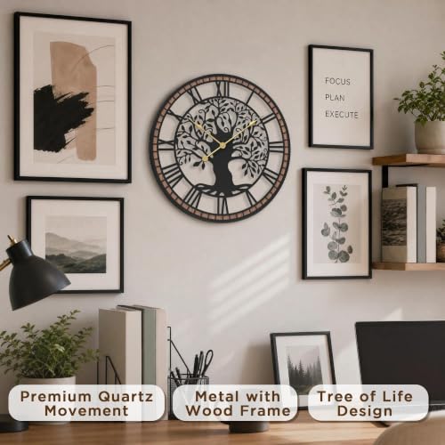 Micasso Large Wall Clock Decorative: 18 Inch Tree of Life Battery Operated - color: Tree, size: 18 Inch