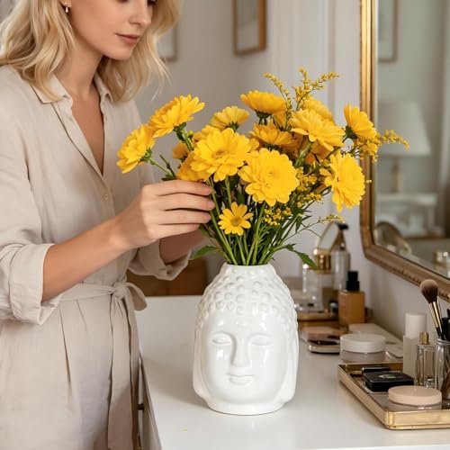 Nawaza Ceramic Flower Vase 4.7" Small White Farmhouse Table Vase - color: White-v24
