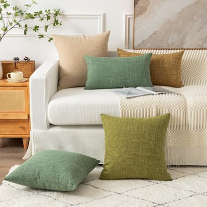 Kevin Textile Textural Faux Linen Throw Pillow Covers Shams for Couch, Farmhouse Cushion Case Invisible Zipper, 18 x 18-Inch (2 Pcs, Cream Beige) - color: Cream Beige, size: 18" x 18" (Pack of 2)