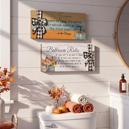 Jetec 2 Pcs Fall Decor for Bathroom Fall Decorations Autumn Rustic Decor - style: Autumn Style