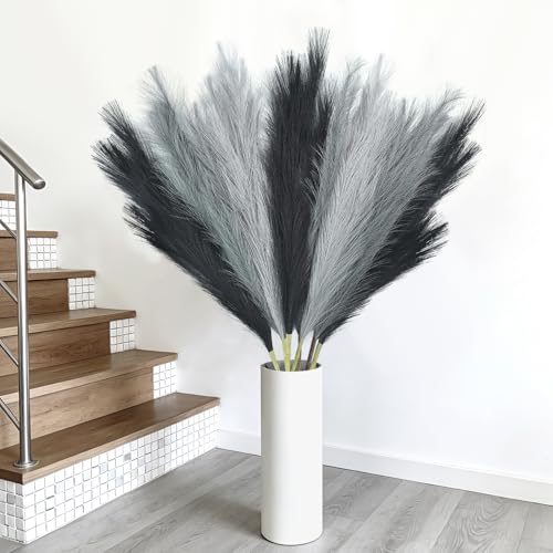 Faux Pampas Grass, 8 Pcs 35.4" Tall Pampas Grass Vase Filler, Mixed Color - color: Black, Grey, Silver, size: 35.4inch-8Pcs