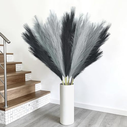 Faux Pampas Grass, 8 Pcs 35.4" Tall Pampas Grass Vase Filler, Mixed Color - color: Black, Grey, Silver, size: 35.4inch-8Pcs