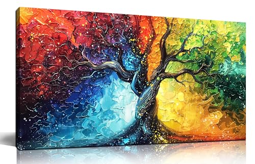 Colorful Tree Pictures Wall Decor for Living Room - Home Office Decor for Women - Tree of Life Wall Art for Dorm Room Girl Size 20" x 40" - color: Colorful, size: 40"L x 20"W