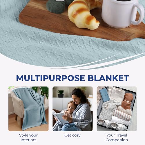Superior Cotton Blanket, Lightweight, Breathable Bedding, Throw, Aqua - color: Aqua, size: Throw