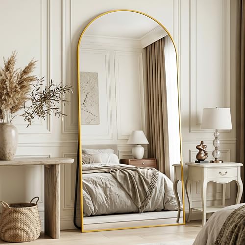 Full Length Mirror, 76"x34" Arched Floor Mirror, Gold - color: Gold, size: 76"L x 34"W