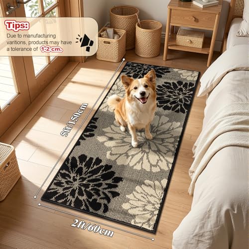 Findosom Washable Kitchen Runner Rug, 24" x 60" Large Kitchen Mat, Black - color: Black/Beige, size: 24" x 60"