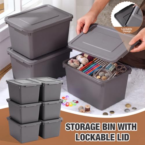 Potchen 6 Pcs Pack Small Stackable Storage Bins with Lids, Grey - color: Grey