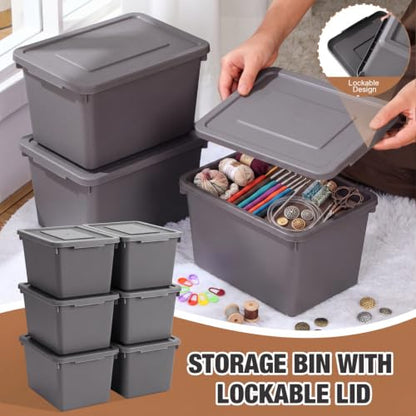 Potchen 6 Pcs Pack Small Stackable Storage Bins with Lids, Grey - color: Grey