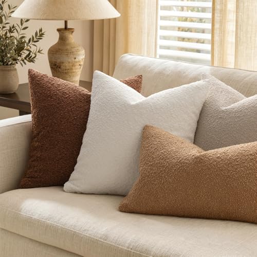 MIULEE Textured Boucle Lumbar Pillow Cover for Bed 12x20 Brown - color: Brown, size: 20" x 12" (Pack of 1)