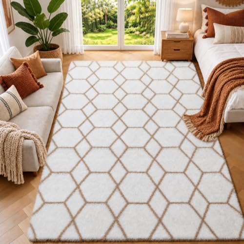 Area Rugs for Bedroom Living Room, 4x6 Fluffy White and Beige Geometric Rug - color: Z- White / Beige, size: 4' x 6' (Rectangular)