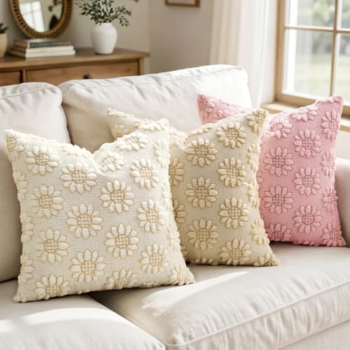 Spring Pillow Covers Sunflower 18x18 Set of 2 Cream White - color: Cream White, size: 18" x 18" (Pack of 2)