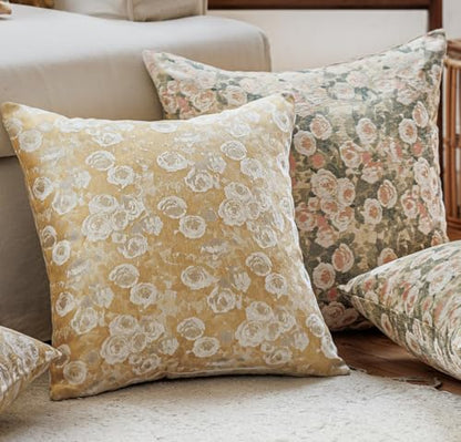 Chenille Rose Floral Pattern Farmhouse Throw Pillow Cover, 20 x 20 Yellow - color: Light Yellow, size: 20" x 20" (Pack of 1)