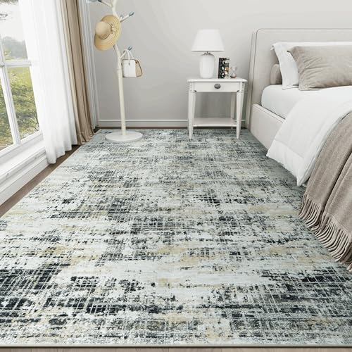 6x9 Washable Area Rug for Living Room Bedroom: Non-Slip Modern Black Gray - color: Black Gray/Gold, size: 6' x 9' (Rectangular)