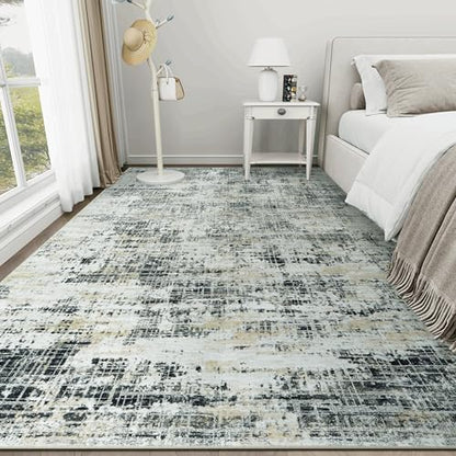 8x10 Washable Area Rug for Living Room Bedroom: Non-Slip Modern Black Gray - color: Black Gray/Gold, size: 8' x 10' (Rectangular)