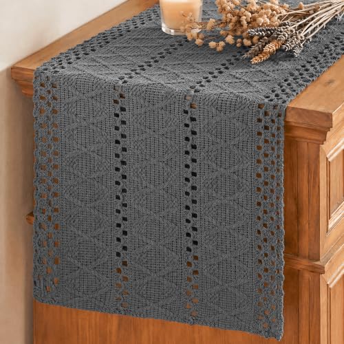 Artoid Mode Dark Grey Woven Farmhouse Hollow Table Runner 12x36 Inch - color: Dark Grey, size: 12" x 36", Table Runner