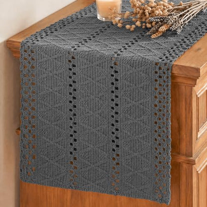 Artoid Mode Dark Grey Woven Farmhouse Hollow Table Runner 12x36 Inch - color: Dark Grey, size: 12" x 36", Table Runner