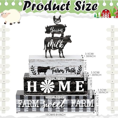 Geelin 4 Pcs Farm Animal Wooden Table Decor Cow Rooster Pig Farmhouse Signs - style: Farm