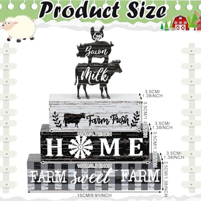 Geelin 4 Pcs Farm Animal Wooden Table Decor Cow Rooster Pig Farmhouse Signs - style: Farm