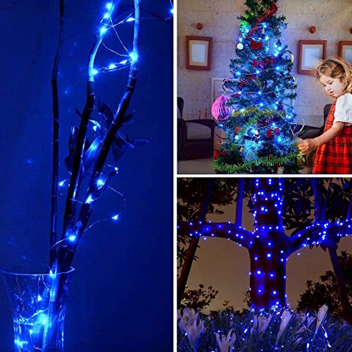 RUICHEN Fairy Lights Plug in, Silver Wire 33 Ft 100 LED String Lights, Blue - color: Blue