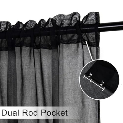 DWCN Sheer Curtain Valance - Linen Look Window Curtains for Bathroom Kitchen Cafe - Rod Pocket Semi Sheer Drapes, Black, 1 Panel, 42 x 18 Inch - color: Black, size: 42"W x 18"L (Pack of 1)