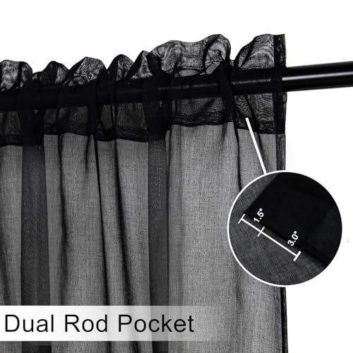 DWCN Sheer Curtain Valance - Linen Look Window Curtains for Bathroom Cafe - Rod Pocket Semi Sheer Drapes, Black, 1 Panel, 52 x 18 Inch - color: Black, size: 52"W x 18"L (Pack of 1)