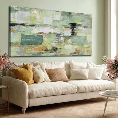 Framed Sage Green Wall Decor Modern Abstract Wall Art Neutral Brush Strokes Canvas Pictures for Living Room Graffiti Wall Art for Dining Room Home 24x48 Inch - color: Green, size: 48"L x 24"W