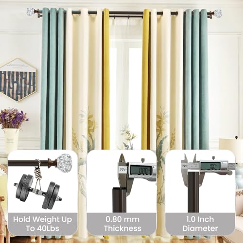 Brown Double Curtain Rod 48-84 Inch Heavy Duty Foil Resin Finial - color: Brown, size: 48-84"