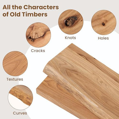 Floating Shelves for Wall, Solid Elm Wood Shelves, 20in Set of 2, Natural - color: Natural, size: Live Edge, 20inch, 2Packs