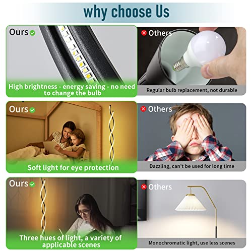Modern Floor Lamps for Living Room Black 3‑Color Remote Dimmable - color: Black