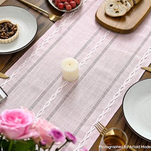 Artoid Mode Pink Rustic Cotton Linen Table Runner 13x36 Inch - color: Pink, size: 13" x 36"