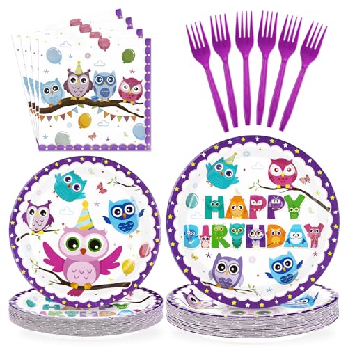 Grencian 96Pcs Owl Birthday Party Decorations for Boys Girls, Serves 24 - style: Owl Birthday Kit