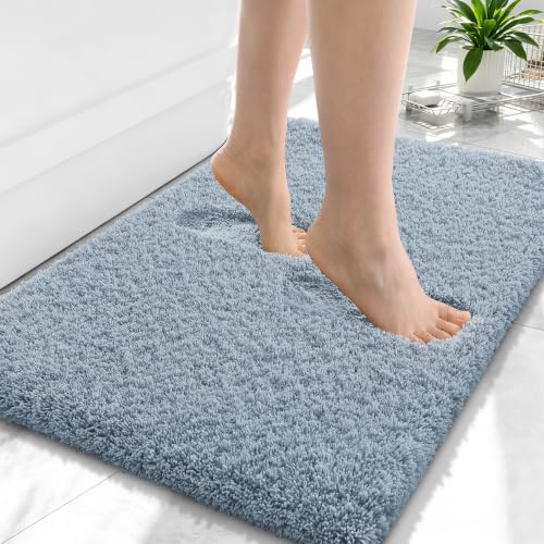 OLANLY Microfiber Small Bathroom Rugs 24x16, Soft Bath Mat, Airy Blue - color: Airy Blue, size: 24" X 16"