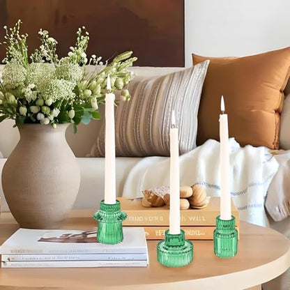 Glass Candlestick Holders, Taper Candle Holders, Set of 3, Green - color: Green, size: 3 PCS