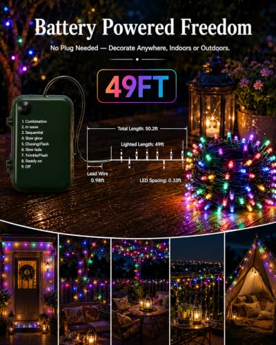 Fairy Lights Battery Operated 2Pack - Total 98FT 300LED String Lights - color: Multicolor