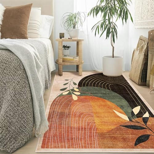 MUJOO 3x5 Washable Rugs Boho Area Rug Low Pile Non Slip Mid Century Modern - color: Terracotta（modern）, size: 3' x 5' (Rectangular)
