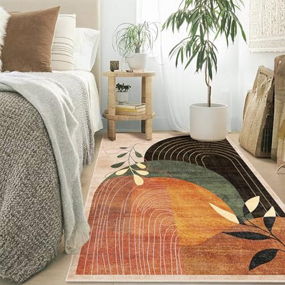 MUJOO 3x5 Washable Rugs Boho Area Rug Low Pile Non Slip Mid Century Modern - color: Terracotta（modern）, size: 3' x 5' (Rectangular)