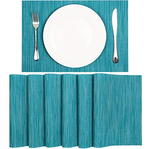 SHACOS Teal Blue Woven Placemats Set of 6 Place Mats for Dining Table - color: Teal Blue, size: Set of 6