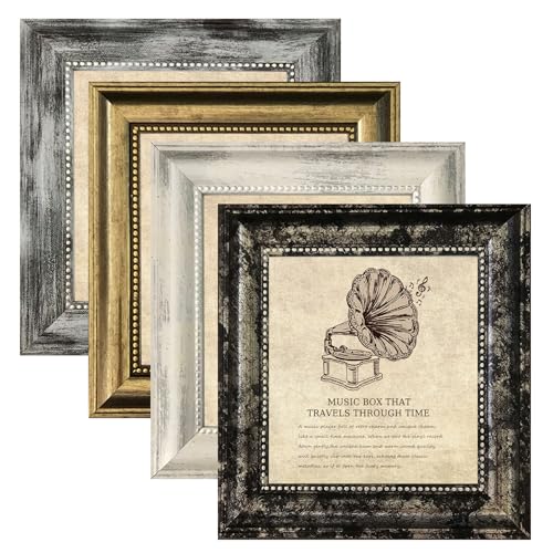 5x5 Picture Frames Set of 4- Rustic Retro Photo Frame with Real Glass Wall Mount and Tabletop Display Family Friends Wedding Gift - color: ps-Mix Color-4pcs, size: 5x5in