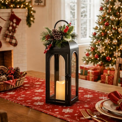 Bdor 16 Inch Black Metal Christmas Lantern with Remote LED Candle and Timer