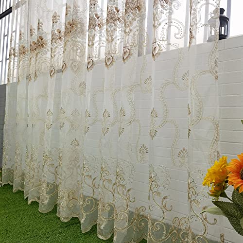 pureaqu Sheer Curtains Embroidered Window Drape Rod Pocket 1PC W52 x H84 - size: 52"W x 84"L (Pack of 1)