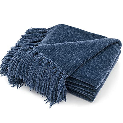 RECYCO Chenille Throw Blanket for Couch, 60"x80", Blue - color: Blue, size: 60'' X 80''