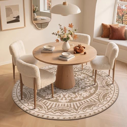 U'Artlines 4ft Round Area Rug Non Slip Low Pile Floor Carpet Beige - color: Beige, size: 4' (Round)