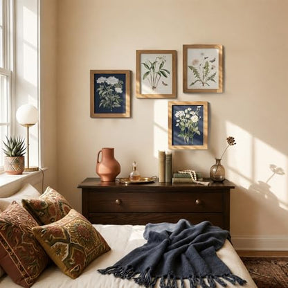 Framed Botanical Wall Art for Bathroom, 4 Pcs, 8x10 Inch