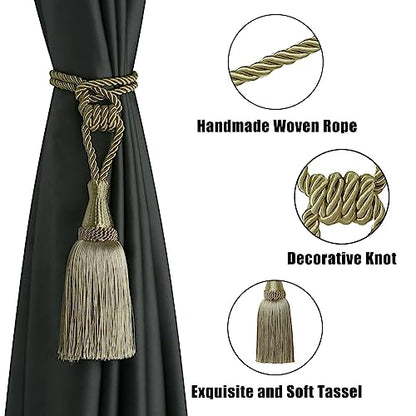 BEL AVENIR 4 Pack Tassel Curtain Tiebacks Handmade Holdbacks (Dark Beige) - color: Dark Beige, size: 4 Pack