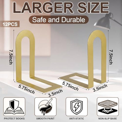 Chunful 12 Pcs Gold Metal BookEnds Shelves, 7.5 x 5.75 x 3.5 in - color: Gold, size: 7.5 x 5.75 x 3.5 Inch