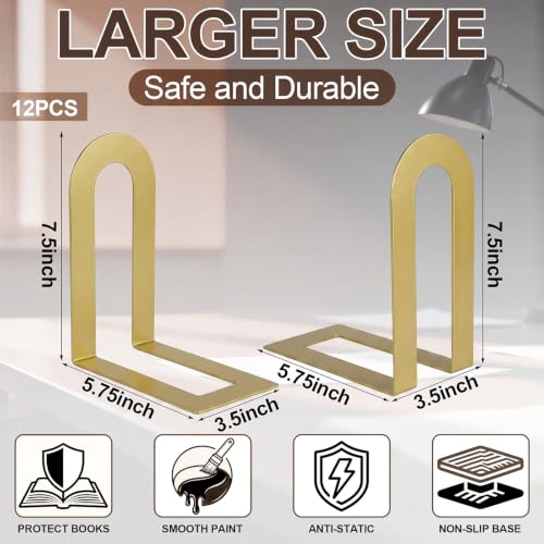 Chunful 12 Pcs Gold Metal BookEnds Shelves, 7.5 x 5.75 x 3.5 in - color: Gold, size: 7.5 x 5.75 x 3.5 Inch