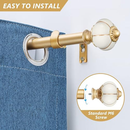 2 Pack Ceramic Curtain Rods for Windows 48 to 84 Inch 1 Inch Adjustable - color: Gold Beige, size: 48"-84"(2 Pack)