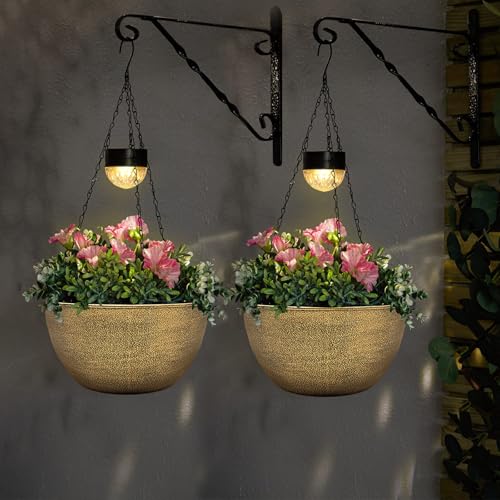 BAYN 2 Packs Solar Hanging Basket Planters for Plants Outdoor - color: Copper