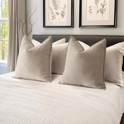 MIULEE Pack of 2 Beige Euro Shams Chenille Pillow Covers 26x26 Inch - color: Beige, size: 26" x 26" (Pack of 2)